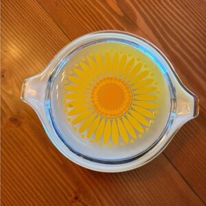 Pyrex Glass Dish with Yellow Sunflower Design